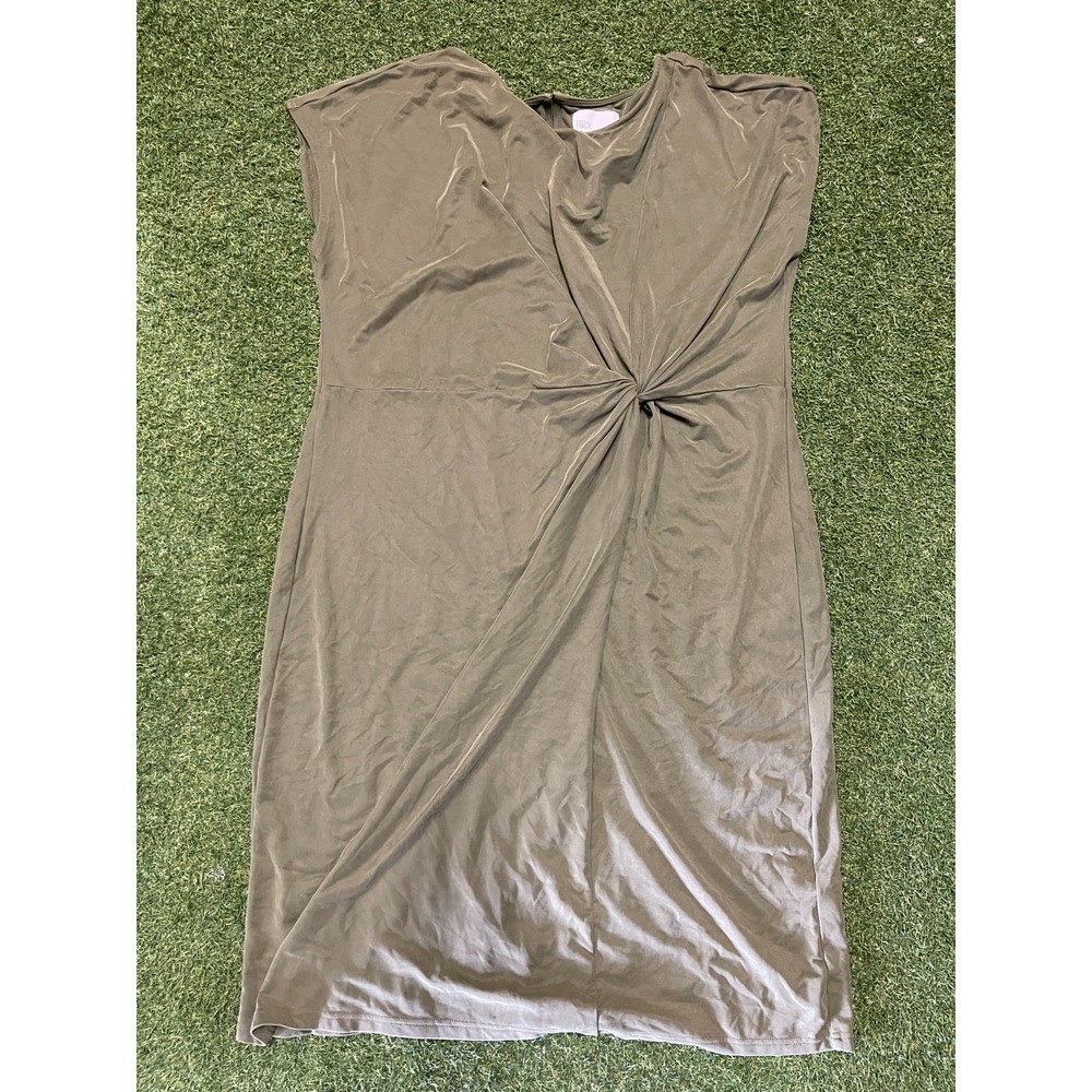 Nordstrom Rack Maxi Dress Womens 3X Olive Green Twist Front Back Slit‎ Pullover